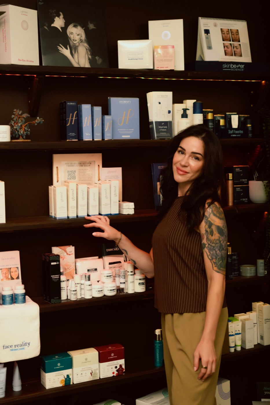 Medical-grade skincare shelves at Level Aesthetics